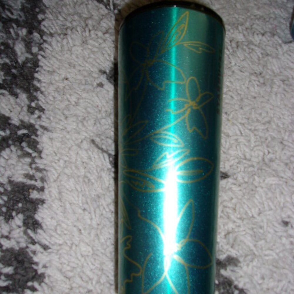 STARBUCKS SPRING TEAL FLORAL STAINLESS STEEL COLD CUP TUMBLER W/lid 24 OZ